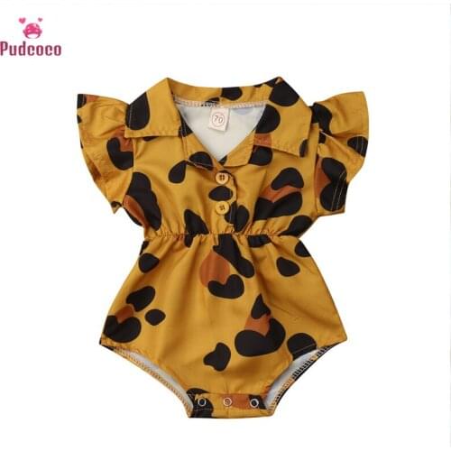 Pudcoco 2020 Summer Toddler Baby Girl Clothes Bodysuit Jumpsuit Sunsuit Sleeveless Leopard Print Outfits Cotton Clothing 3-12M