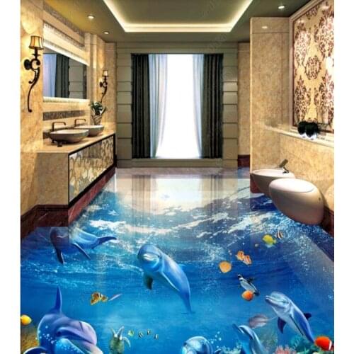 PVC Underwater World Dolphin 3D Floor Painting non-slip waterproof self-adhesive 3D floor sticker tiles bathroom 3D wallpaper