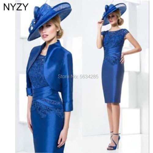 With Coat Jacket Royal Blue Mother of the Bride Groom Dresses 2020 NYZY M10 Wedding Guest Wear Formal Dress Party Cocktail