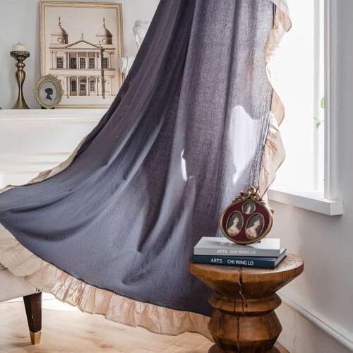 Home Decor Curtains Cotton Finished Drapes Ruffle Semi Blackout Blinds For Living Room French Window Door Curtain