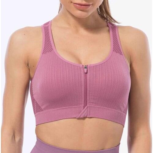 Sports Bra Women Sexy Cropped Fitness Push Up Shockproof Gym Seamless Tank Crop Top Zipper Yoga Bra Workout Tops Mesh Bralette