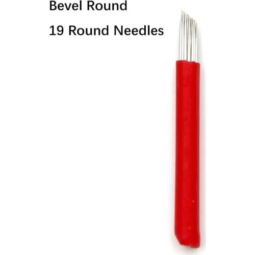 50 pcs Permanent Makeup Eyebrow Tattoo 19 Bevel Round Needles Microblading Needle 3D Eyebrow Embroidery 19 Fog Round Needle Red