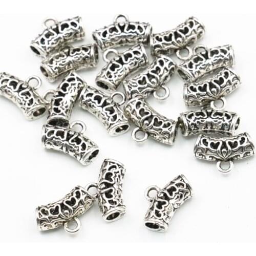 20PCS Tibetan Silver-color Pendant Tube Shape Wholesale Hollow Spacer Connector Beads for Jewelry Making DIY Accessories A332