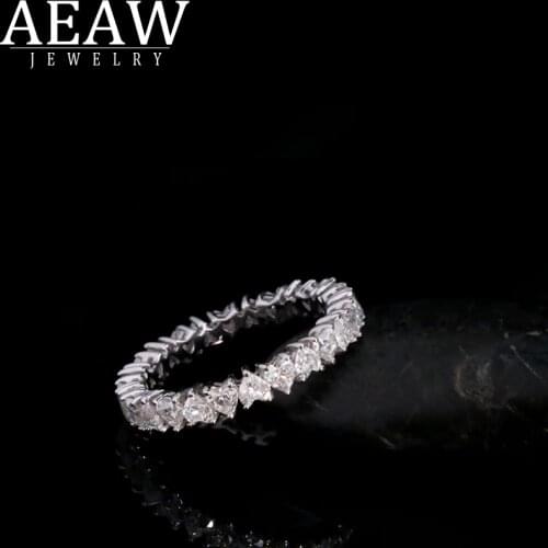 Solid 14K White Gold Heart Moissanite Enternity Full Diamond Band 3mm 0.1ct 2.2ctw DF Color For Women