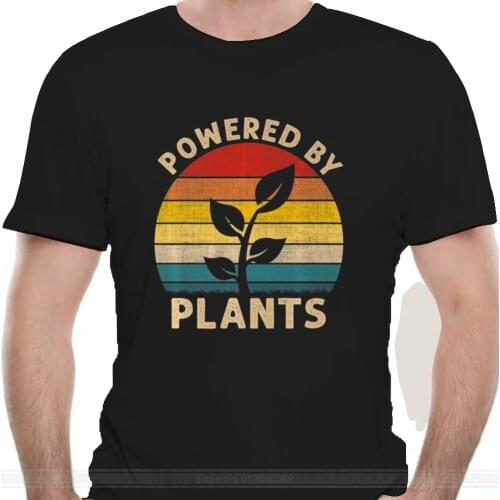 Vintage Powered By Plants Shirt Vegan Vegetarian Premium Black T-Shirt M-3Xl Graphic Tee Shirt