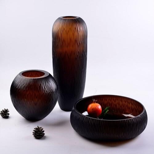 High quality luxury colored floor Carved vase Glass for home decoration Fruit bowl Tabletop vases for flowers wedding decoration