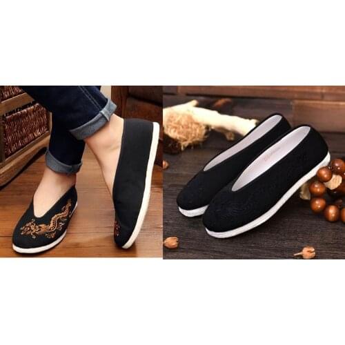 High quality Handmade Old Beijing cotton EU38~EU48 black dragon wushu martial arts shoes kung fu tai chi taiji sneakers