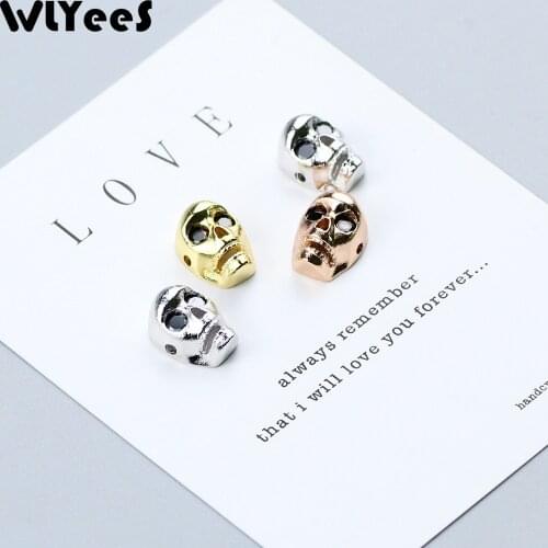 WLYeeS 4pcs Skull Pendants Charm Copper beads skeleton Metal Spacer Loose beads Handmade Jewelry making DIY bracelet Accessories