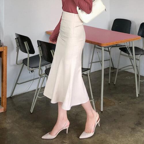 Spring Summer Women Fashion Office Lady Ruffles White Black Skirt Solid High Waist Slim Fishtail Long Skirts Jupe Femme Y915