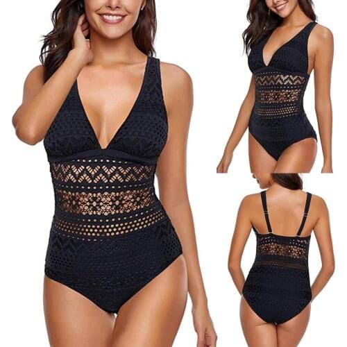 Women Swimwear One-Piece Push-Ups Padded Bandage Bathing Suit Bikini Set Hollowed-out lace mesh gauze Swimsuit