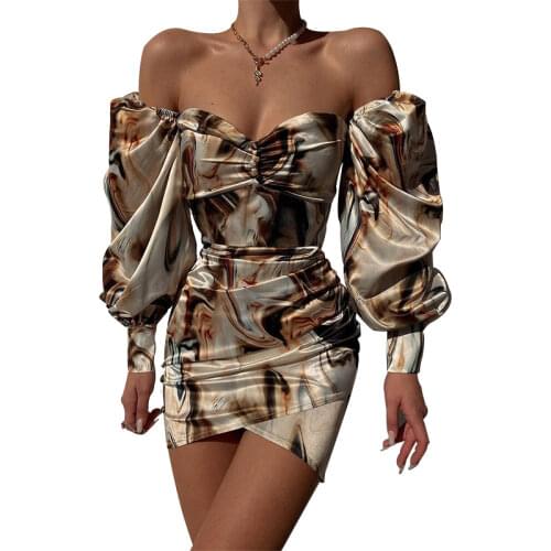 Women Elegant Casual Mini Dress Deep V Neck Buttons Long Lantern Sleeve Slim Lacing Folds Party Night Evening Dress Vestidos New