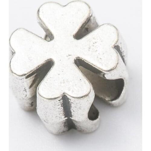 10Pcs/Lot Leaves Antique Silver Color DIY Zinc alloy Big Hole Spacer Bead Charm Fits Jewelry making Bracelet js1095