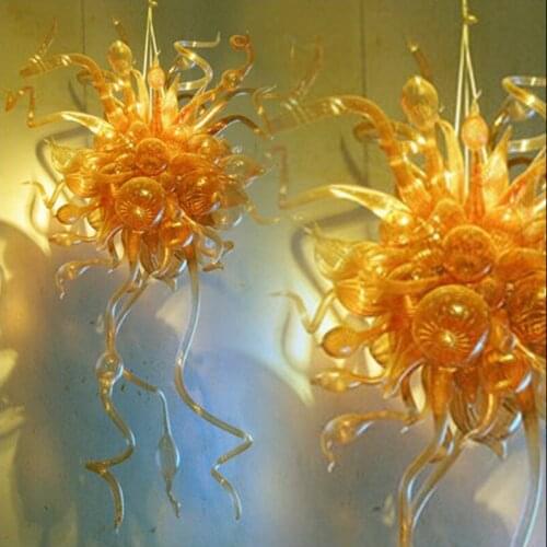 100% Handmade Blown Gold Color Murano Glass Hanging LED Chandeliers Blown Murano Glass Chandeliers