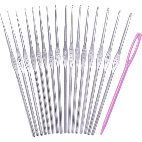 17Pcs Metal Handle Crochet Hook Knitting Needle Set Mix Sizes 0.5-2.7mm Lace Crochet Needles Set DIY Knitting Crochet Hook