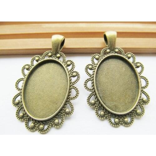 20pcs Antique Bronze Oval Flower Base Setting Tray Bezel Pendant Charm/Finding,Fit 18mmx25mm Cabochon/Picture/Cameo