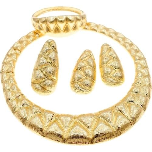 Hot Sale High End Brazilian Gold Jewelry Set Woman Gold Plated Necklace Earrings Ring Bracelet Set H0005