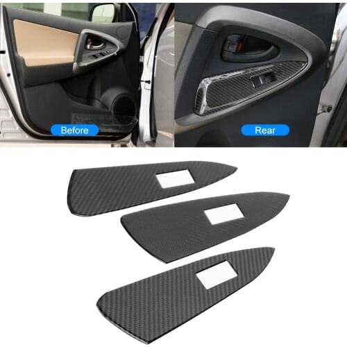 4pcs/Set Carbon Fiber Car Window Lifter Switch Panel Cover Trim Frame Fits for Toyota RAV4 2006 2007 2008-2012 Car Accessories
