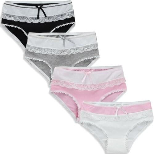 4-Pack Teenage Lace Pants Underpants Young Girl Briefs Girls Short Panties Kids Underwear 9-20Y