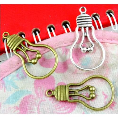 50pcs Antique Bronze Antique silver Plated light bulb Charm Pendant DIY Necklace Jewelry Findings 36*19.2MM