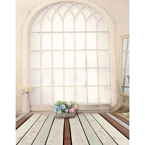 5x7ft Wooden House Flowers Wide Window Photography Backdrops Photo Props Studio Background
