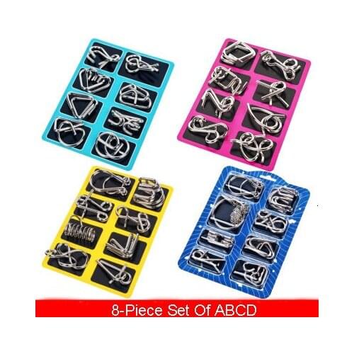 8PCS/Set Materials Metal Montessori Puzzle Wire IQ Mind Brain Teaser Puzzles For Children Adults Anti-Stress Reliever Toys