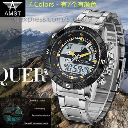 AMST Brand Male Relogio Masculino Multifunction New Business Casual Men Sports Reloj LED Display Military Stainless Watch