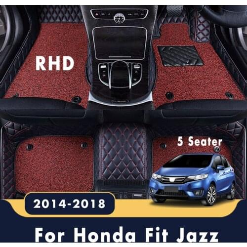 RHD Car Floor Mats For Honda Fit Jazz 2018 2017 2016 2015 214 (5 Seater) Auto Custom Double Layer Wire Loop Leather Carpets