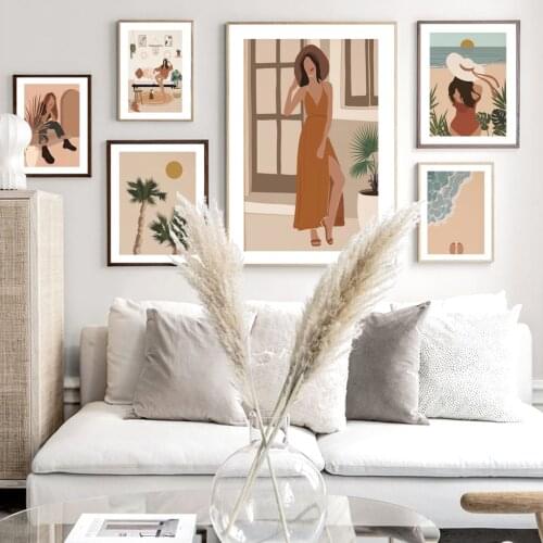 Boho Woman Beach Coconut Trees Abstract Wall Art Canvas Painting Nordic Posters And Prints Wall Pictures For Living Room Decor