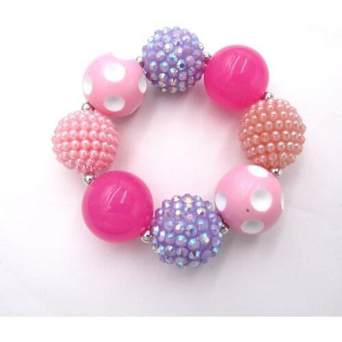 NEW Girls 20mm Chunky Purple Rhinestone Beads Bracelet Bangle Baby Gift Toddler Girl Bubblegum Strand Bracelets Dress Up Jewelry