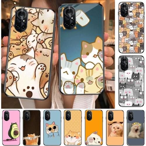 Cute cartoon cat Clear Phone Case For Huawei Honor 20 10 9 8A 7 5T X Pro Lite 5G Black Etui Coque Hoesjes Comic Fash design