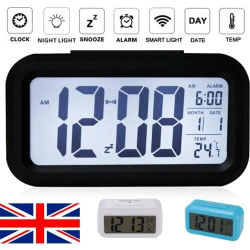 LCD Light Sensor Snooze Desktop Clock Kids Table Clock 3color Smart Alarm Clock For Student Month Date Day Display