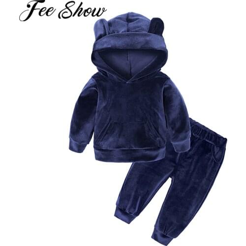 Baby Boys Girls Velvet Clothes Sets Children Hooded Sweatshirt + Sweatpants Tracksuit Outfits Autumn Winter Kids Clothing Suit