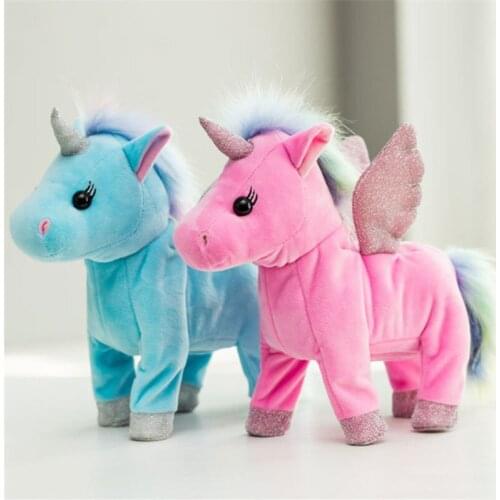 25cm Lovely Electric Walking Unicorn Plush Toy with light Soft Stuffed Animal Electronic Unicorn Sing the Song for Baby Gifts