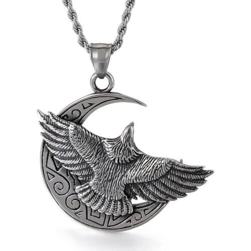 European and American titanium steel retro eagle flying animal pendant stainless steel curved moon jewelry