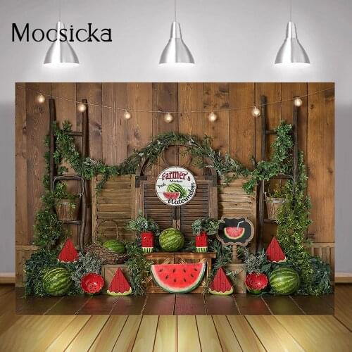 Summer Farmers Market Watermelon Photography Children Birthday Portrait Photo Background Watermelon Stand Banner Backdrop Props