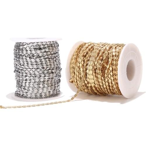 1M/2M/5M Stainless Steel Polished Gold Plated 4mm Width Leaves Chains For DIY Jewelry Bracelets Necklaces Making Findings