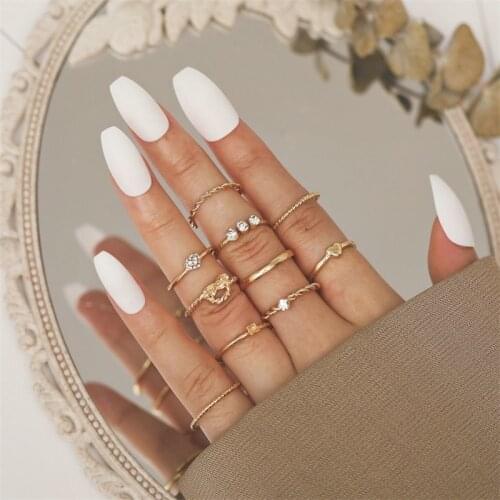 Creative fashion personalized alloy ring female ins cool wind simple inlaid Rhinestone joint ring 10 Piece Set