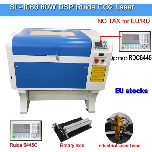 60W Laser SL-460 CO2 Laser engraving Machine Ruida DSP laser cutting Router 600*400mm Marking Machine with Rotary axis Laser
