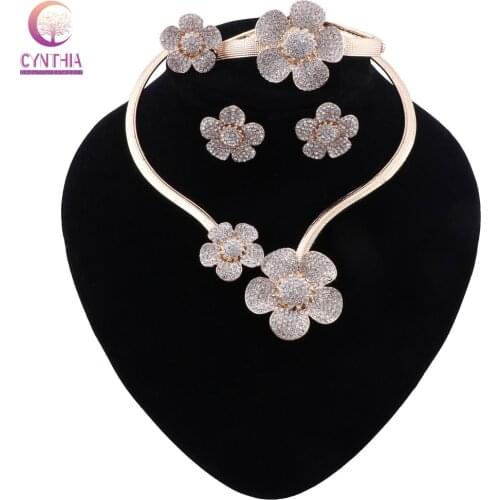 CYNTHIA Charm Dubai Fashion Jewelry Sets Charm Women Wedding Flower Necklace Bracelet Earrings Ring Nigeria Bridal Jewelry Set