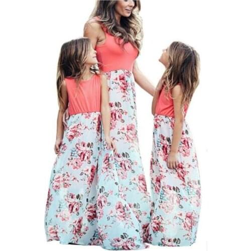 Matching Family Clothing Family clothes sets Striped Tops+Rose Print Bottom Vest Dress Mother/Mom and Daughter Dresses Clothes