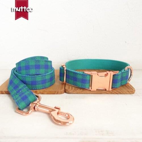 MUTTCO solid durable dog collar for dog THE BLUE GREEN PLAID soft puppy collars pet supplies 5 sizes UDC073M