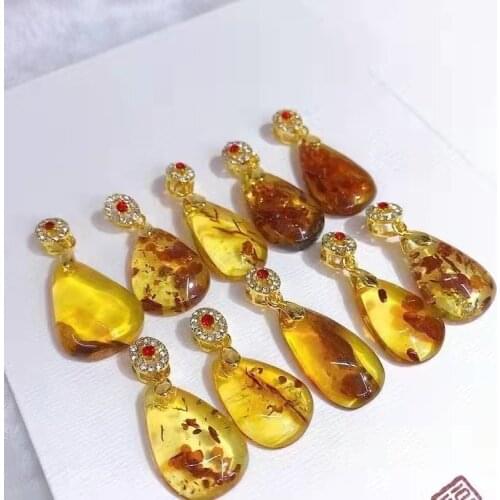 Wholesale 50pcs/lots Natural Baltic Drop Amber 14K Gold Pendent without chain Yellow Color High Qaulity