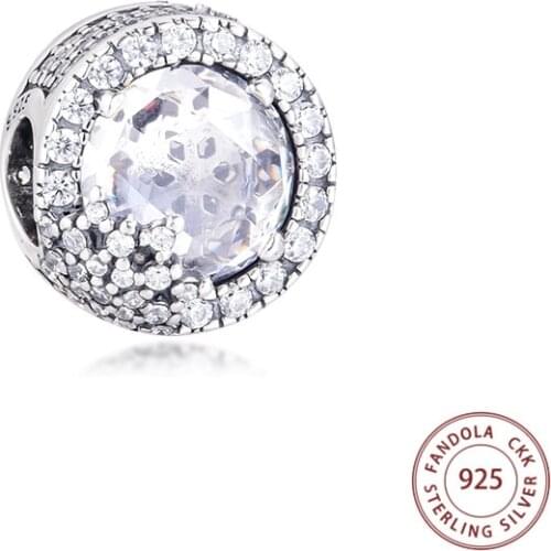 Authentic 925 Sterling Silver Clear CZ Dazzling Snowflake Charm Beads for Jewelry Making Fits Original Bracelet Berloques