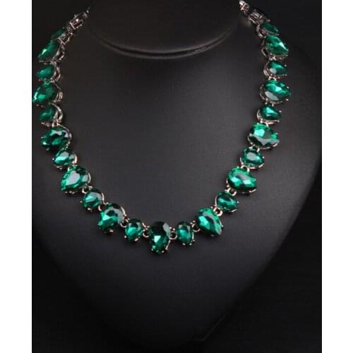 Baroque Vintage Green Crystal Bridal Jewelry Choker Necklaces Water Drop Jewelry Chain Necklace Party Evening For Women Gift New