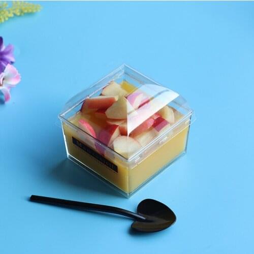 50pcs High quality baking packaging pudding fruit salad plastic boxes diy dessert cake square box party favors cup with lid