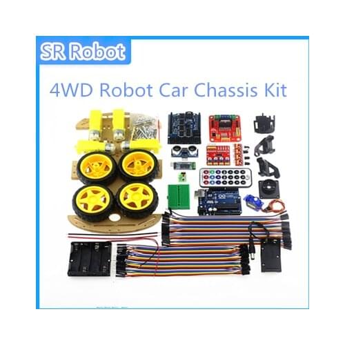 4WD Robot Car Chassis Kit Controlled By Bluetooth For Arduino UNO R3 MEGA328P DIY Remote Control RC Toy Experiment Project Suit