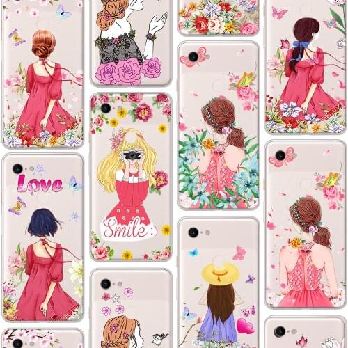 Ciciber Luxury Flora Girl Charm Case for Google Pixel 5 4 3 2 6 XL Soft Silicone Funda for Google Pixel 4a 3a XL Coque Cover TPU