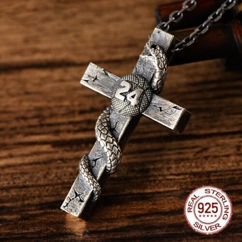 S925 Sterling silver basketball star tribute black lightning MVP24 Kobe Memorial necklace Mamba spirit Thai silver men necklace