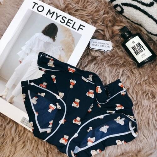 Cartoon Little Bear Ice Silk Womens Panties Printed Cute Underwear Middle Waist Sweet Wave Point Corset Lace Briefs Seamless