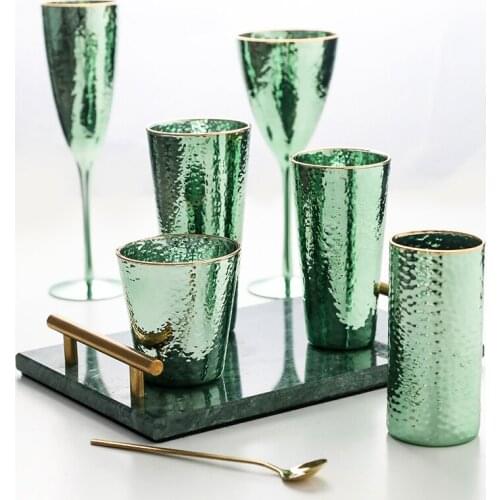 Scandinavian Luxury Green wine glass Champagne Glasses Goblet Mug Tea Cup Milk Lemon Water Cups kitchen dining bar Drinkware